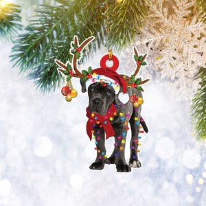 Cane Corso With Christmas Light Reindeer Ornament, Dog Lover Gifts, Christmas Tree Ornament, Home Decor Plastic Ornament