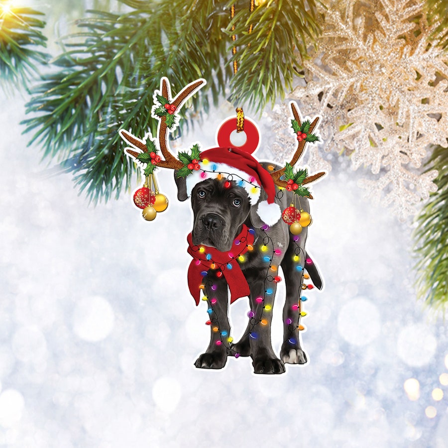 Cane Corso With Christmas Light Reindeer Ornament, Dog Lover Gifts, Christmas Tree Ornament, Home Decor Plastic Ornament