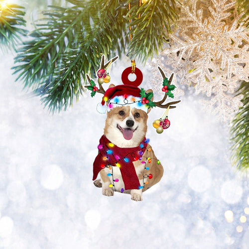 Corgi With Christmas Light Reindeer Ornament, Dog Pet Lover Gifts, Christmas Tree Ornament, Home Decor Plastic Ornament