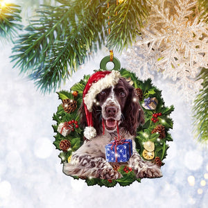 English Springer Spaniel Dog Christmas Wreath Flat 2D Ornament, Christmas Tree Ornament, Home Decor Plastic Ornament