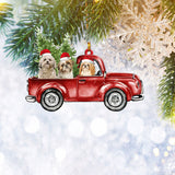 Shih Tzu Red Truck Flat 2D Christmas Ornament, Pet Dog Lover Gifts, Christmas Tree Ornament, Home Decor Plastic Ornament