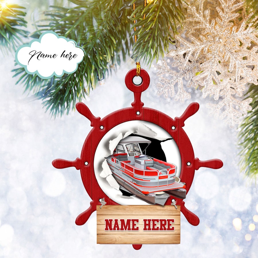 Custom Red Pontoon Flat 2D Christmas Ornament, Pontoon Lover Gift, Christmas Tree Ornament, Home Decor Plastic Ornament
