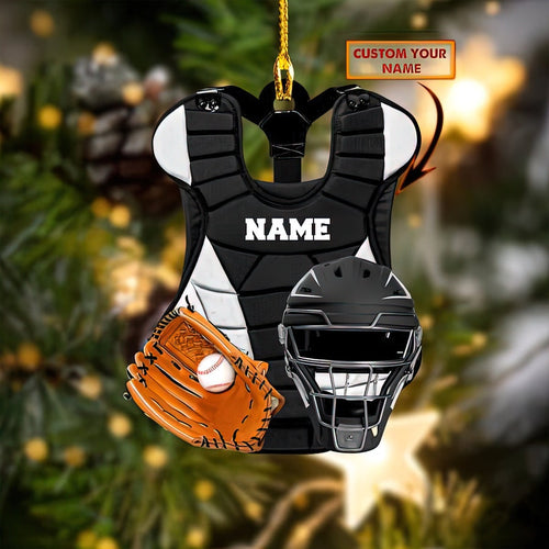 Baseball Catcher Chest Protector And Helmet Christmas Flat Ornament, Baseball Helmet Christmas Gift, Baseball Gift Baseball Ornament