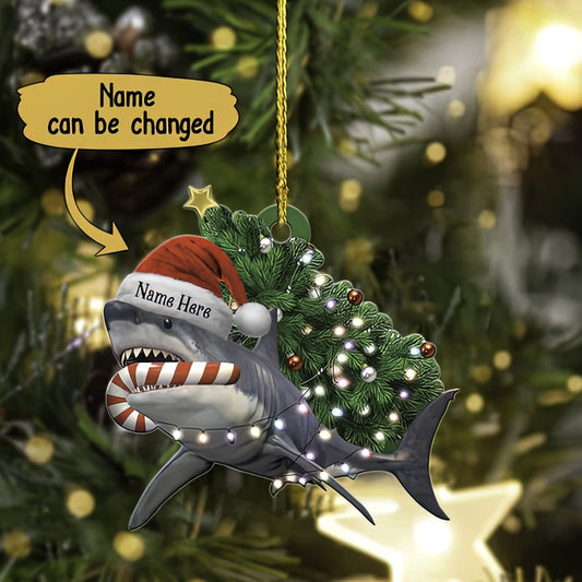 Personalized Funny Shark Christmas Ornament, Christmas Shark Lights Ornament, Shark Christmas Gift