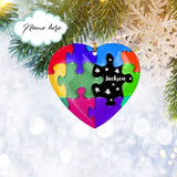 Custom Autism Heart Flat 2D Ornament, Personalized Support Gift, Christmas Tree Ornament, Home Decor Plastic Ornament