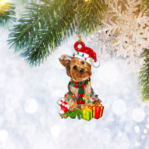 Yorkshire Terrier Yorkie Dog Reindeer Christmas Flat 2D Ornament, Christmas Tree Ornament, Home Decor Plastic Ornament