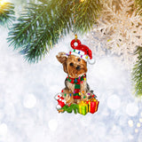 Yorkshire Terrier Yorkie Dog Reindeer Christmas Flat 2D Ornament, Christmas Tree Ornament, Home Decor Plastic Ornament