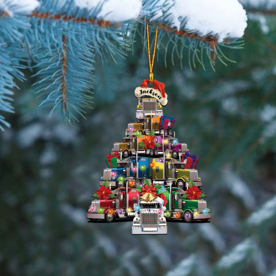 Custom Truck Christmas Tree Flat 2D Ornament, Gifts For Trucker, Christmas Tree Ornament, Home Decor Plastic Ornament