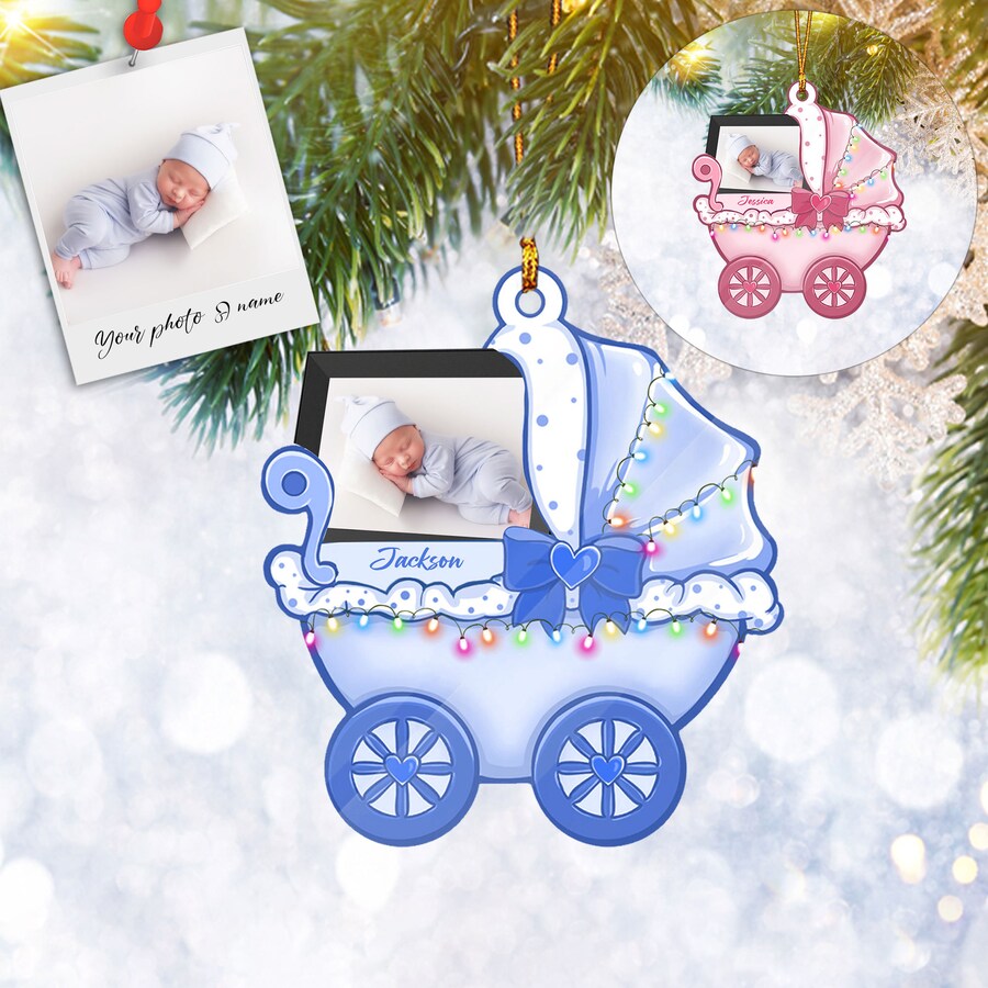 Custom Baby's First Christmas Ornament, Personalized Photo & Text Ornament, First Christmas, Christmas Tree Ornament