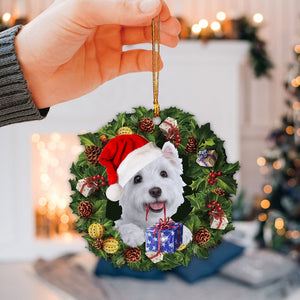 West Highland White Terrier Westie Dog Christmas Wreath Ornament, Christmas Tree Ornament, Home Decor Plastic Ornament