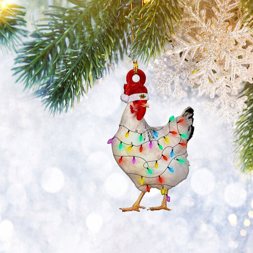 Chicken Christmas Light Reindeer Ornament, Farm Animal Lover Gifts, Christmas Tree Ornament, Home Decor Plastic Ornament