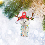 Maltese Dog Reindeer 2D Christmas Ornament, Dog Pet Lover Gifts, Christmas Tree Ornament, Home Decor Plastic Ornament