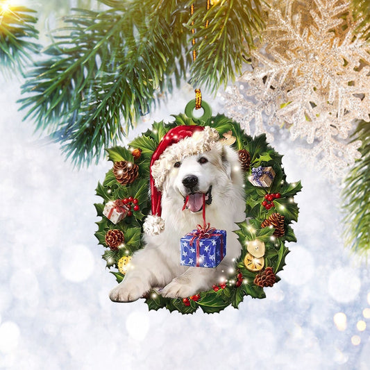 Great Pyrenees Christmas Wreath Ornament Flat 2D, Dog Lover Gifts, Christmas Tree Ornament, Home Decor Plastic Ornament