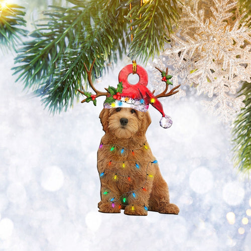 Goldendoodle Christmas Reindeer Ornament Flat 2D, Dog Lover Gifts, Christmas Tree Ornament, Home Decor Plastic Ornament