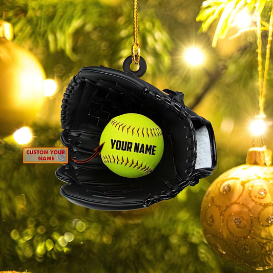 Softball Gloves Ornament Custom, Softbal Ornament, Softball Gloves Flat Ornament Christmas Gift Softball Lover