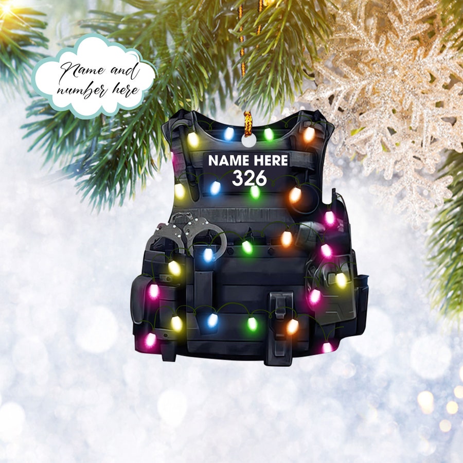 Custom Police Bulletproof Vest Flat 2D Ornament Policeman Gift, Christmas Tree Ornament, Home Decor Plastic Ornament