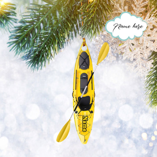 Custom Kayak With String Lights Flat 2D Ornament, Kayak Lover Gift, Christmas Tree Ornament, Home Decor Plastic Ornament