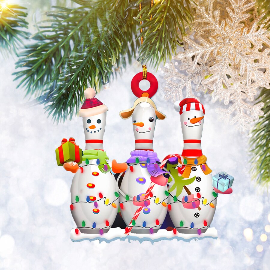 Bowling With String Lights Flat 2D Ornament, Sports Christmas Gifts, Christmas Tree Ornament, Home Decor