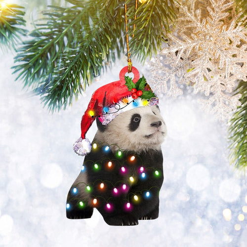 Panda Wearing Santa Hat Christmas Flat Ornament, Dog Lover Gifts, Christmas Tree Ornament, Home Decor Plastic Ornament