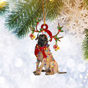 English Mastiff Christmas Reindeer Flat Ornament, Dog Lover Gifts, Christmas Tree Ornament, Home Decor Plastic Ornament