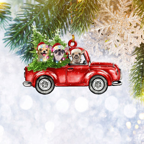 Chihuahua Red Truck Flat 2D Christmas Ornament, Pet Dog Lover Gifts, Christmas Tree Ornament, Home Decor