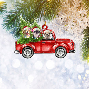 Chihuahua Red Truck Flat 2D Christmas Ornament, Pet Dog Lover Gifts, Christmas Tree Ornament, Home Decor