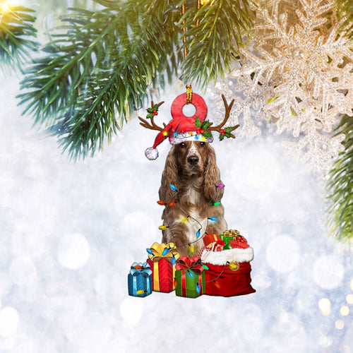 English Springer Spaniel Dog Reindeer Flat 2D Christmas Ornament, Christmas Tree Ornament, Home Decor Plastic Ornament