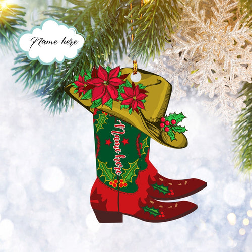 Custom Western Cowboy Cowgirl Boots & Hat Flat 2D Ornament, Christmas Tree Ornament, Home Decor Plastic
