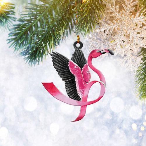 Flamingo Breast Cancer Awareness Pink Ribbon Flat 2D Ornament, Christmas Tree Ornament, Home Decor Plastic Ornament