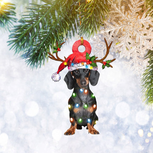 Dachshund Weiner Doxie Dog Christmas Light Reindeer Ornament, Christmas Tree Ornament, Home Decor Plastic Ornament Gifts