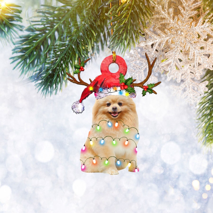 Pomeranian Reindeer Flat 2D Christmas Ornament, Dog Pet Lover Gift, Christmas Tree Ornament, Home Decor Plastic Ornament