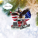 Custom Truck American Flag Eagle Flat 2D Ornament, Trucker Gifts, Christmas Tree Ornament, Home Decor Plastic