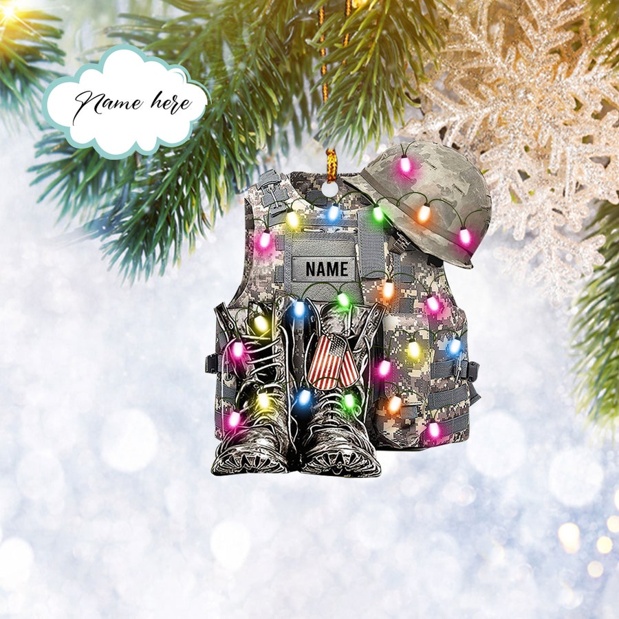 Custom Army Veteran Soldier Backpack Boost Military Flat 2D Ornament, Christmas Tree Ornament, Home Decor