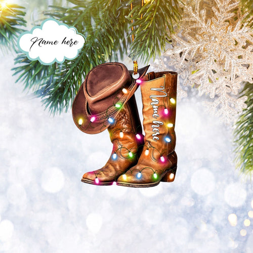 Custom Western Cowboy Cowgirl Boots & Hat Flat 2D Ornament, Christmas Tree Ornament, Home Decor Plastic Ornament