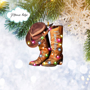 Custom Western Cowboy Cowgirl Boots & Hat Flat 2D Ornament, Christmas Tree Ornament, Home Decor Plastic Ornament