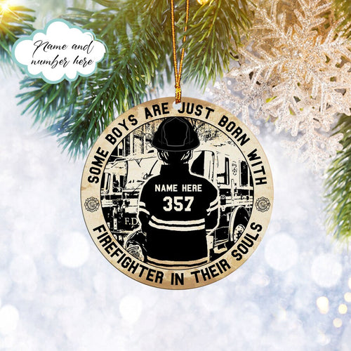 Custom Firefighter Boys Ornament, Firefighter In Their Souls Christmas Tree Ornament, Home Decor Plastic Ornament