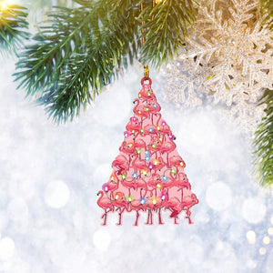 Pink Flamingo Christmas Pine Tree Flat Ornament, Animal Lover Gifts, Christmas Tree Ornament, Home Decor