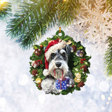 Miniature Schnauzer Christmas Wreath Ornament, Dog Pet Lover Gifts, Christmas Tree Ornament, Home Decor Plastic Ornament