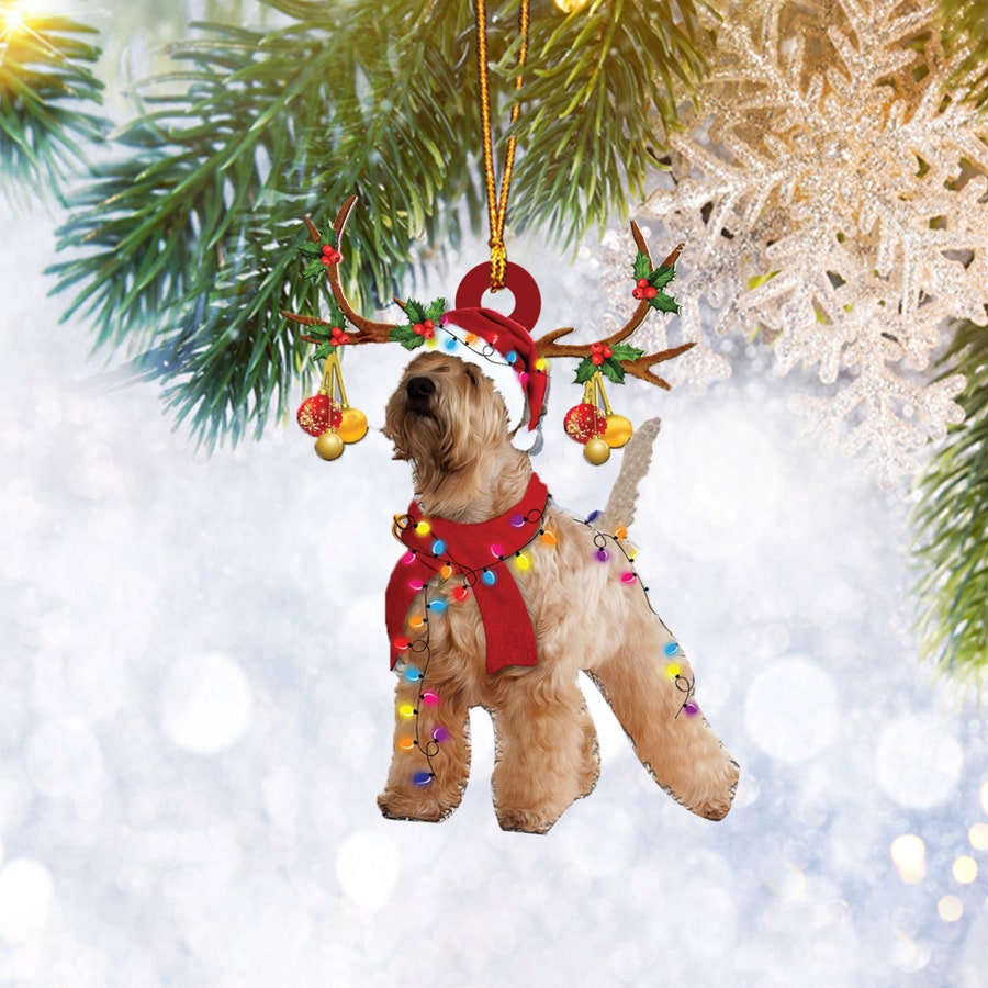 Wheaten Terrier Christmas Reindeer Flat Ornament, Dog Lover Gifts, Christmas Tree Ornament, Home Decor Plastic Ornament