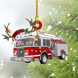 Firefighter Truck Ornament, Firefighter Truck Christmas Lights Ornament, Fire Truck 2D Ornament