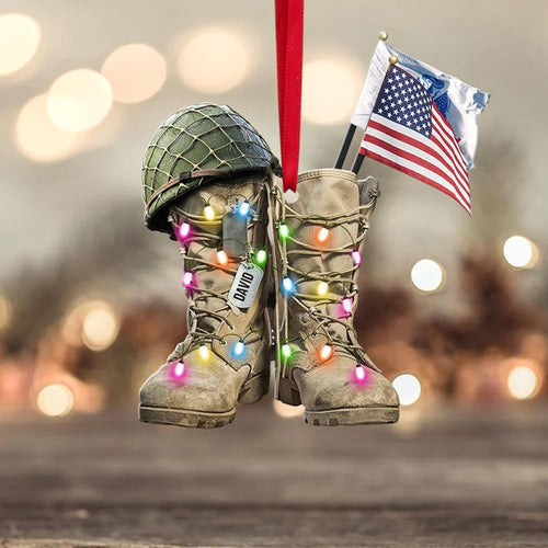 Military Boots Flag Christmas Ornament, Personalized Christmas Ornament Military Gift