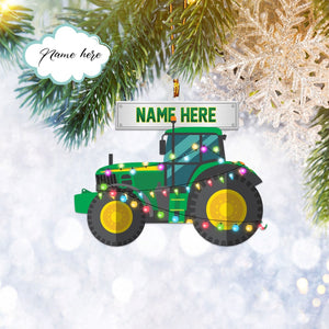 Custom Tractor With String Lights Flat 2D Ornament, Farmer Gift, Christmas Tree Ornament, Home Decor Plastic Ornament