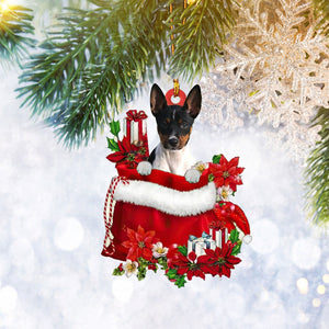 Rat Terrier Santa Gift Bag Flat 2D Ornament, Dog Pet Lover Gifts, Christmas Tree Ornament, Home Decor Plastic Ornament