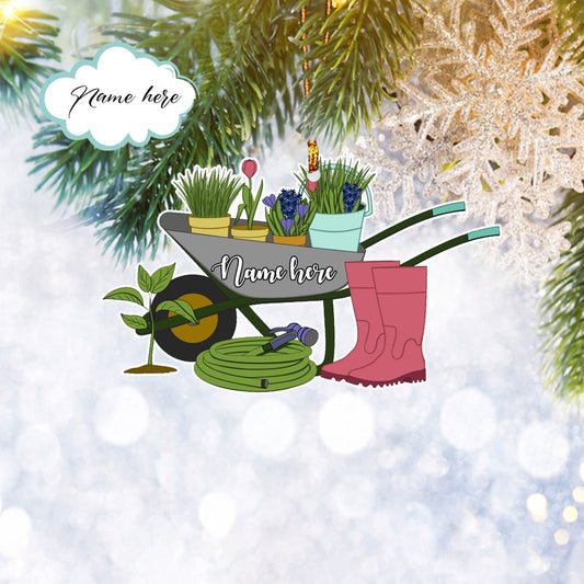 Custom Garden Wheelbarrow Gardening Lover Gardeners Gift Flat 2D Ornament, Christmas Tree Ornament