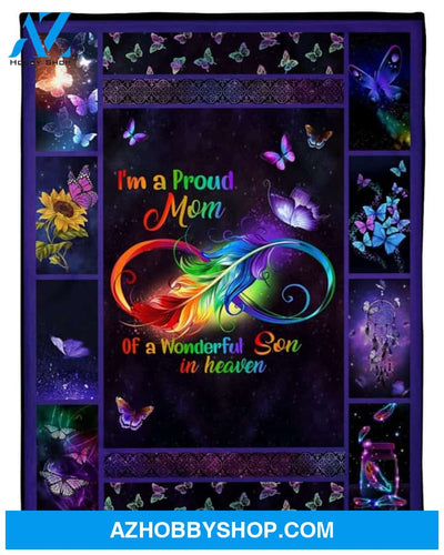 I'm A Proud Mom Of A Wonderful Son In Heaven Fleece Blanket Purple Butterfly Blanket Gift For Mom Birthday Gift Home Decor Bedding Couch Sofa Soft And Comfy Cozy