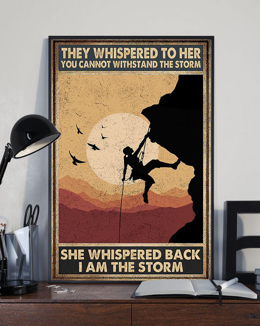 Climbing Hiking Girl Poster I Am The Storm Vintage Poster Canvas, Wall Decor Visual Art