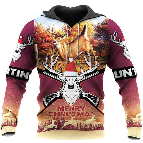 Hunting Gifts Deer Hunting Gifts Merry Christmas - Deer Hunting All Over Printed US Unisex Size Hoodie