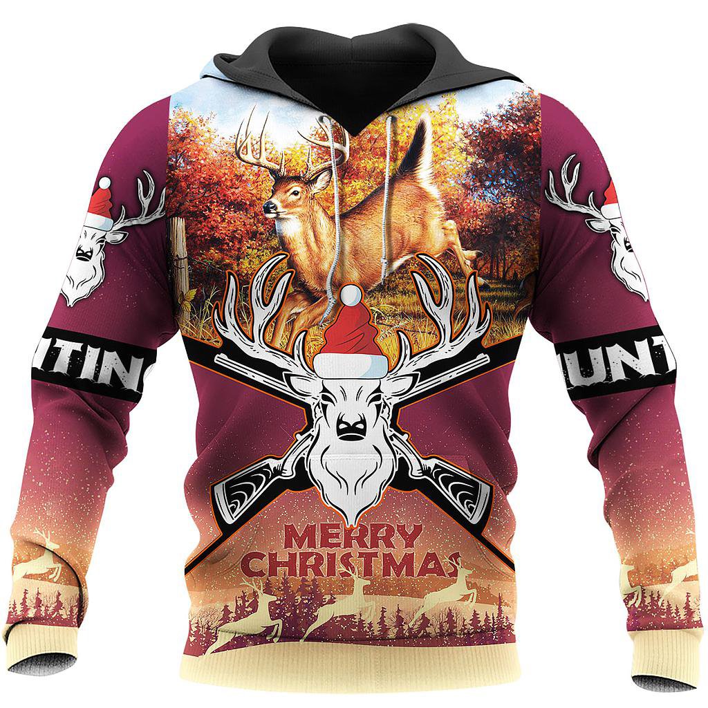 Hunting Gifts Deer Hunting Gifts Merry Christmas - Deer Hunting All Over Printed US Unisex Size Hoodie
