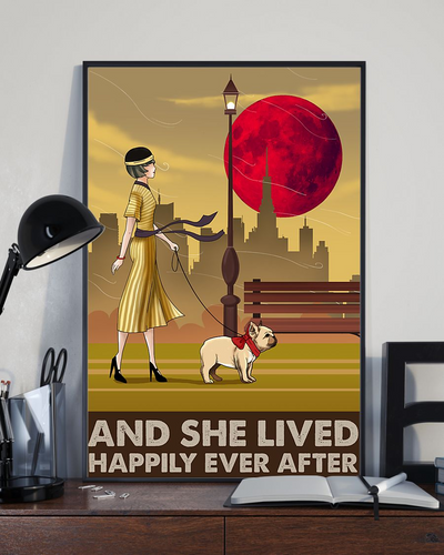 French Bulldog Poster And She Lived Happily Ever After Vintage Poster Canvas Wall Decor Visual Art for Dog Puppies Lover