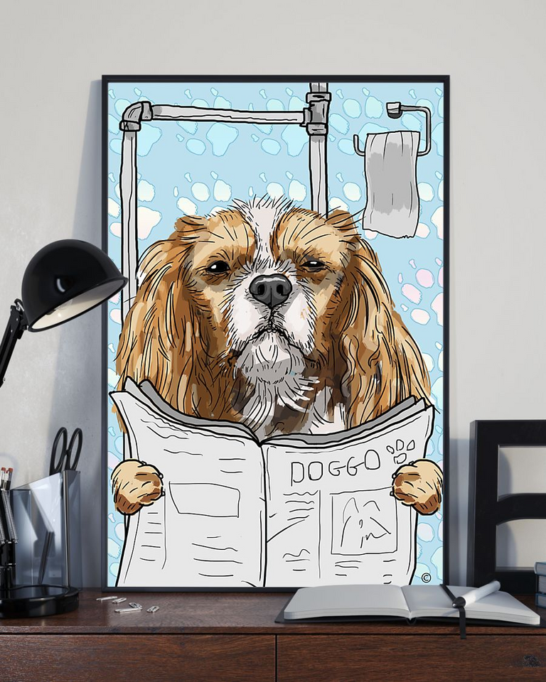 Cavalier Bathroom Funny Poster Dog Loves Room Home Decor Wall Art Gifts Idea - Mostsuit